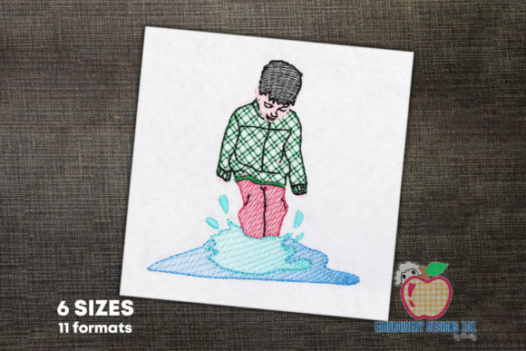 Boy Jumping in Mud Puddle